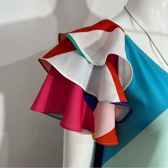 Crosby by Mollie Burch Color Block Flutter Sleeve Ruffle Mini Dress -- XS - Picture 6 of 11